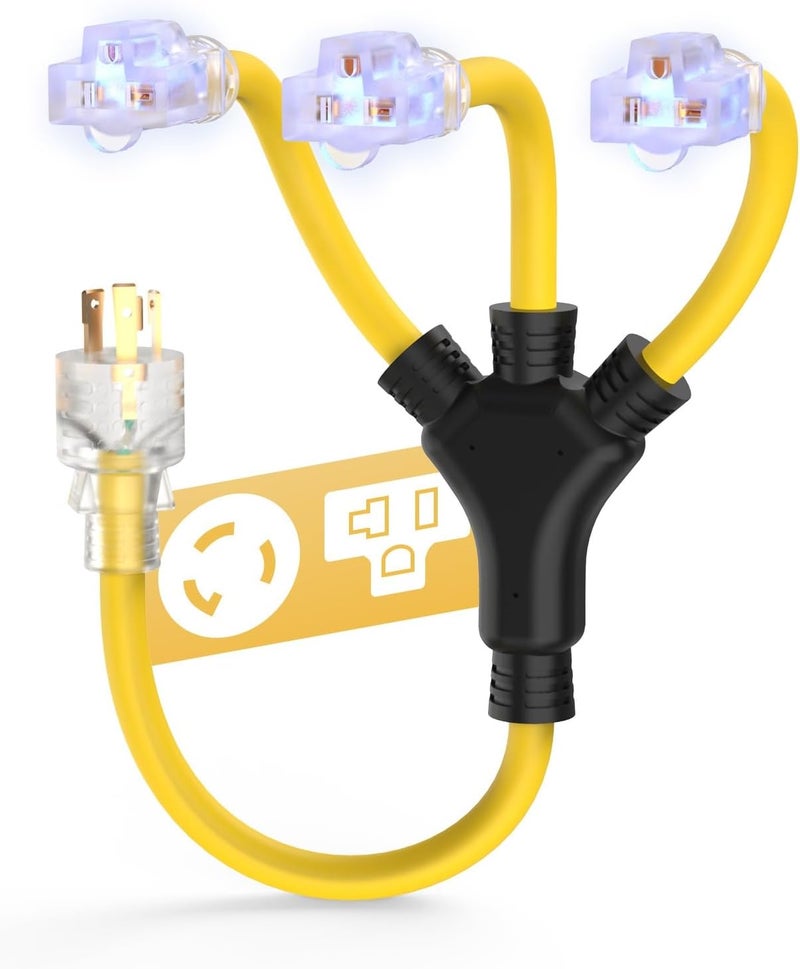 TOOLIOM 30 Amp Generator Adapter Cord Power Splitter, NEMA L5-30P to 3 x 5-15R/5-20R Household Plug, ETL Listed Generator Extension Cord 125V 3750W Stow 12AWG/3C (2 FT) - Image 1